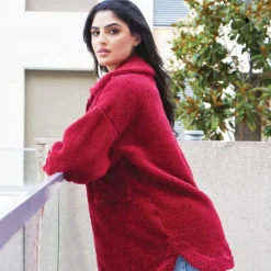 Collar Sherpa Oversized Jacket With Zipper