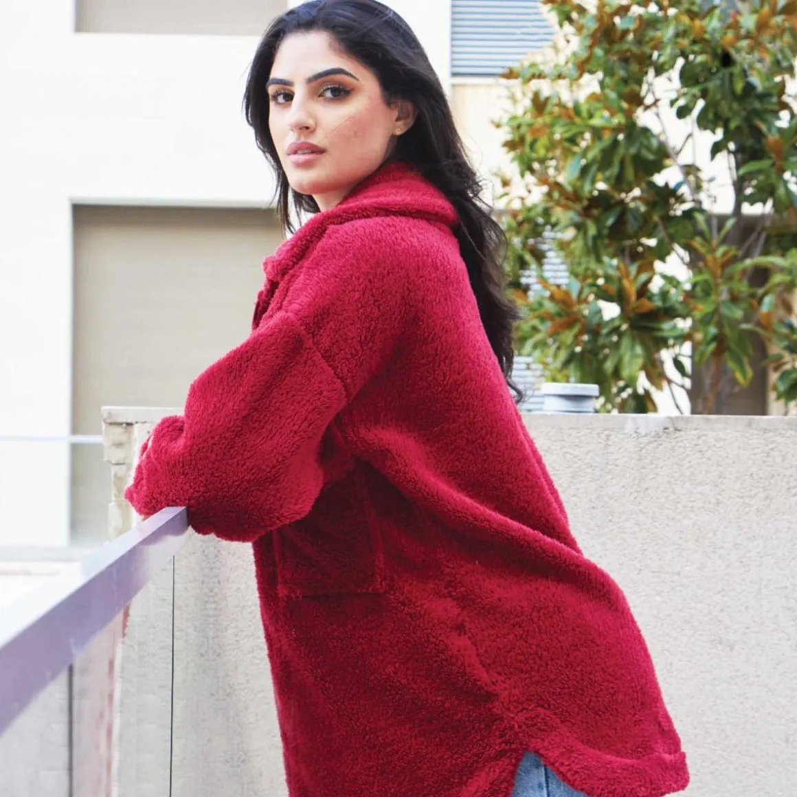 Collar Sherpa Oversized Jacket With Zipper