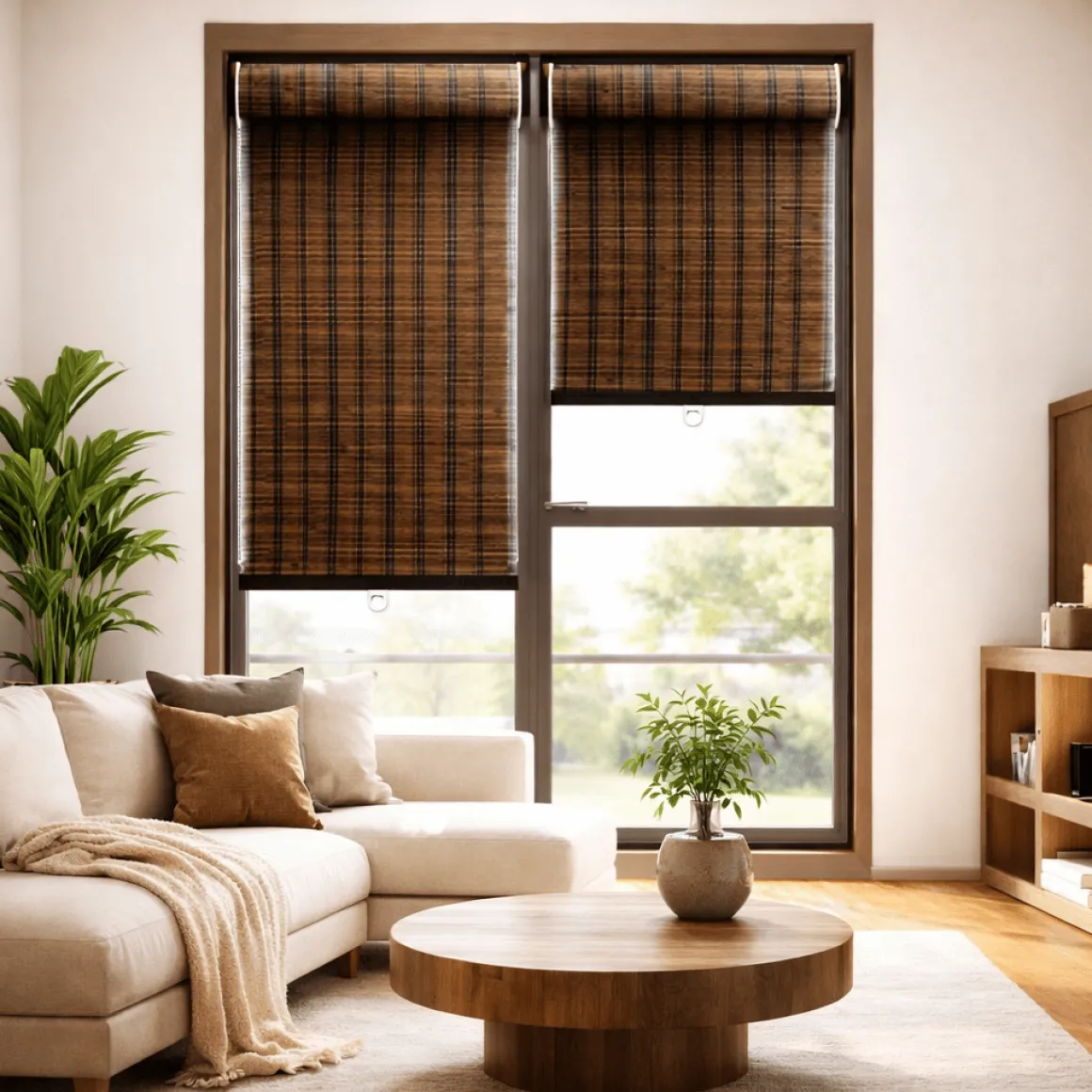 Cordless Bamboo Roller Blind – Natural Light Filtering Shade