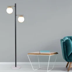 Floor Lamp 2 Head Maya Black & Gold