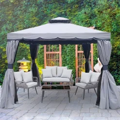 Gazebo with Mosquito Netting and Curtains | 10 x 10' Grey