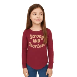 Girls’ “Strong and Fearless” Long-Sleeve Thermal Top 7 to 14