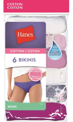 Hanes Ladies Comfort Cotton 6 Pack Cotton Bikini Panties-H1420X-6