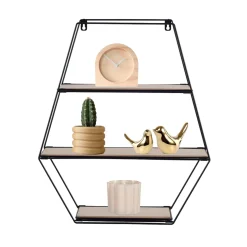 Hexagonal Metal Wall Shelf with MDF Shelves