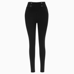 High-Waisted Slim Pants with Button Detail