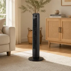 32” Oscillating Tower Fan with Remote – 3 Speeds, Black