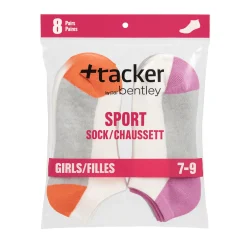 8-Pack Girls No-Show Sport Socks (Ages 7–9) – Cotton Blend with Contrast Heel & Toe