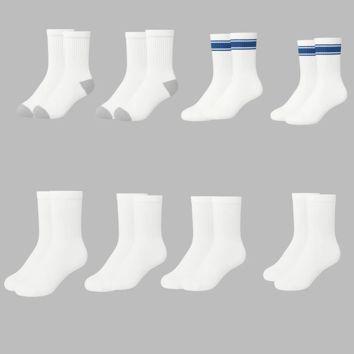 8-Pack Sport Crew Socks (Ages 7–9)