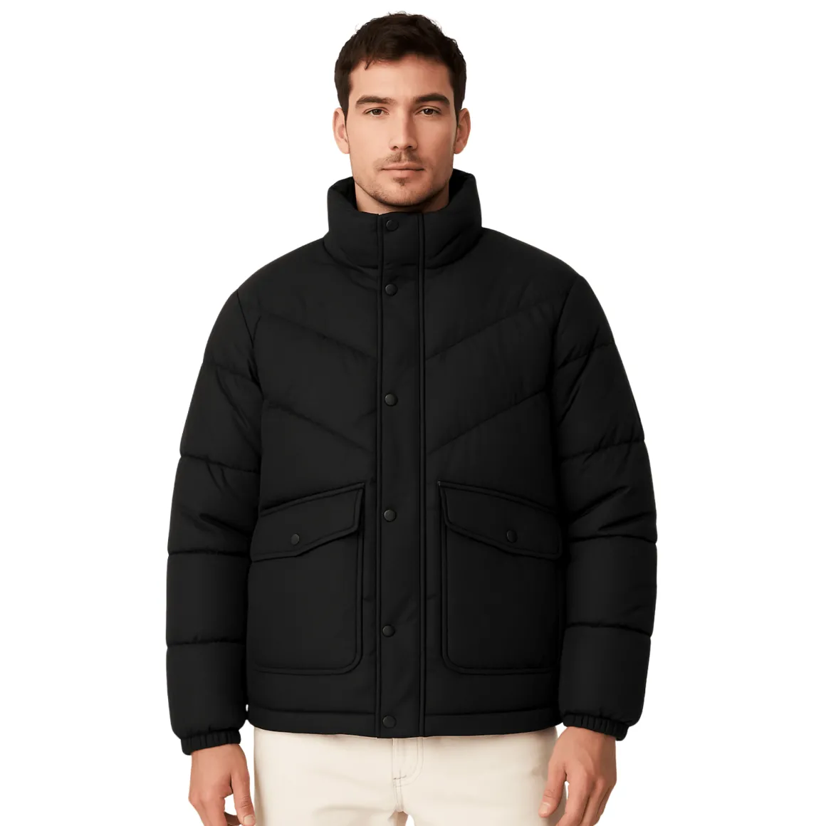 Quilted Puffer Jacket with High Collar