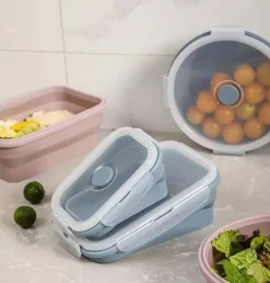 Rectangle Collapsible Silicone Food Container with Cover