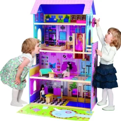 Wooden Dollhouse with Elevator & Furniture